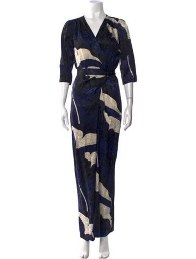 Pre-owned Warm Silk Patterned Jumpsuit In Blue