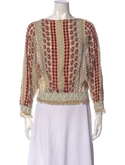 Pre-owned Warm Silk Patterned Top In Neutrals/red