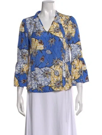 Pre-owned Warm Silk Printed Blouse In Blue