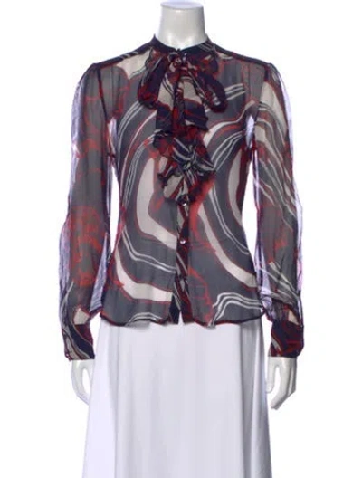 Pre-owned Warm Silk Printed Blouse In Blue