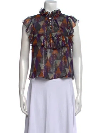 Pre-owned Warm Silk Printed Blouse In Purple