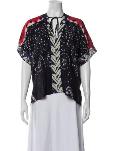 Pre-owned Warm Silk Printed Top In Blue/red