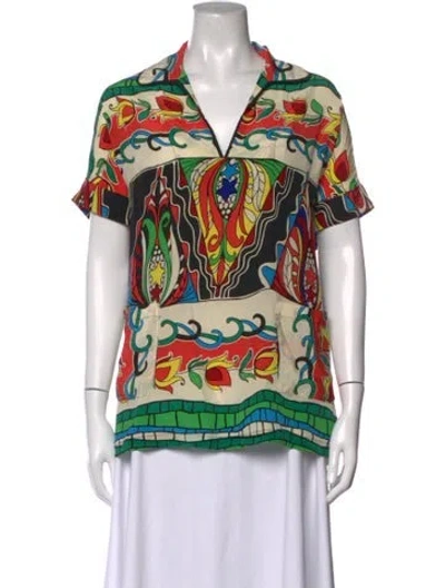 Pre-owned Warm Silk Printed Top In Neutrals