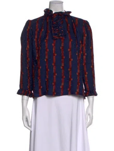 Pre-owned Warm Silk Striped Blouse In Blue