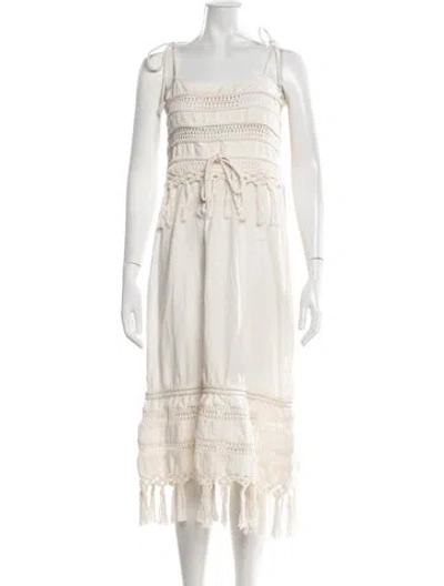 Pre-owned Warm Square Neckline Midi Length Dress In Neutrals