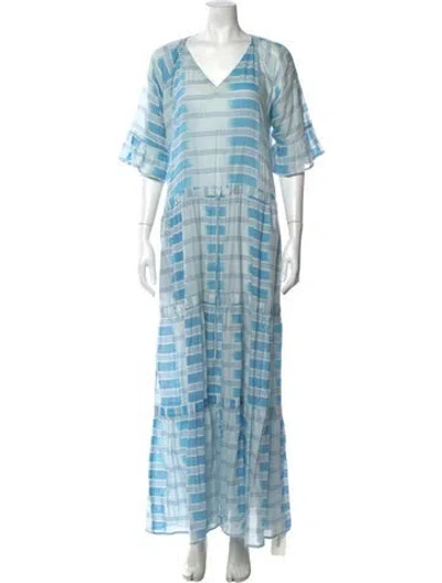 Pre-owned Warm Striped Long Dress In Blue