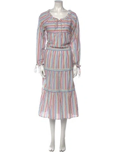 Pre-owned Warm Striped Long Dress In Neutral