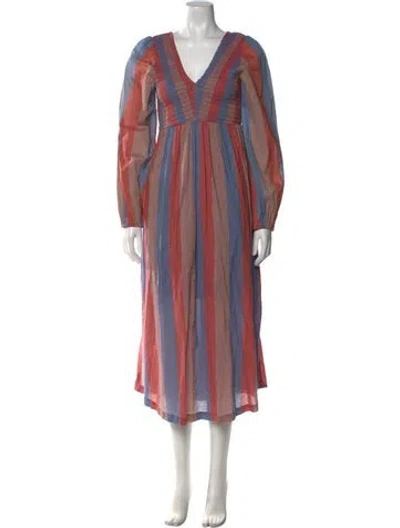 Pre-owned Warm Striped Long Dress In Purple