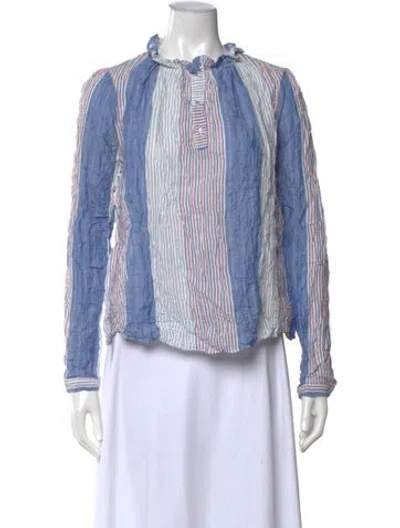 Pre-owned Warm Striped Long Sleeve Blouse In Blue