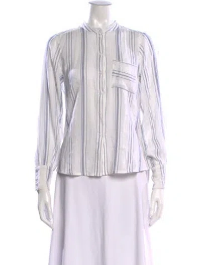 Pre-owned Warm Striped Long Sleeve Blouse In White