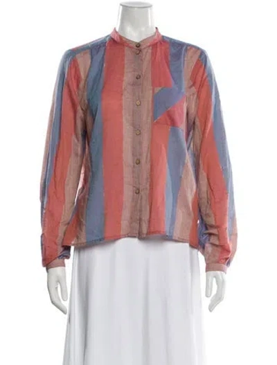 Pre-owned Warm Striped Long Sleeve Button-up Top In Pink