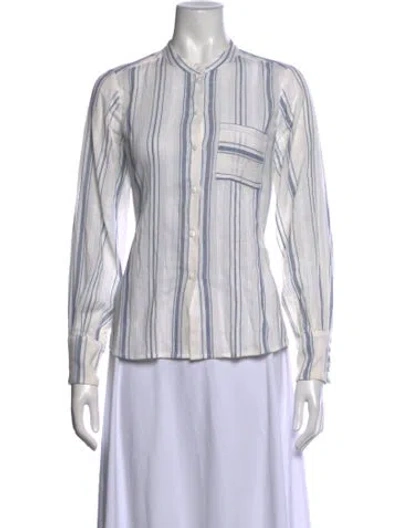 Pre-owned Warm Striped Long Sleeve Button-up Top In White