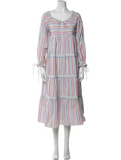 Pre-owned Warm Striped Midi Length Dress In Neutral