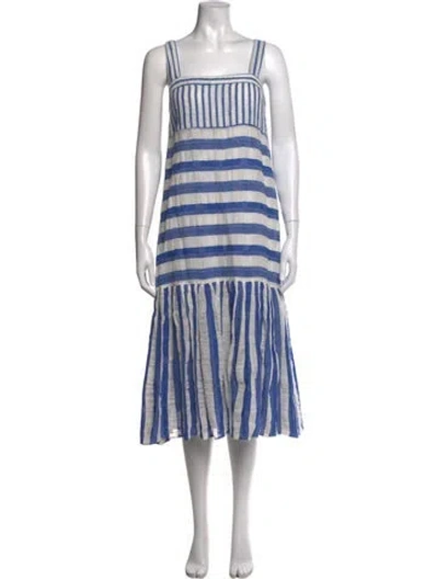 Pre-owned Warm Striped Midi Length Dress W/ Tags In Blue