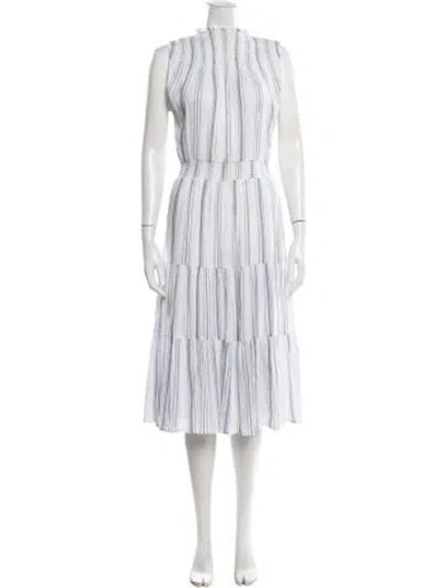 Pre-owned Warm Striped Midi Length Dress In White