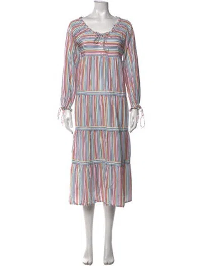 Pre-owned Warm Striped Midi Length Dress In White