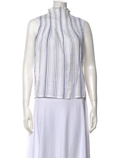 Pre-owned Warm Striped Mock Neck Top In White