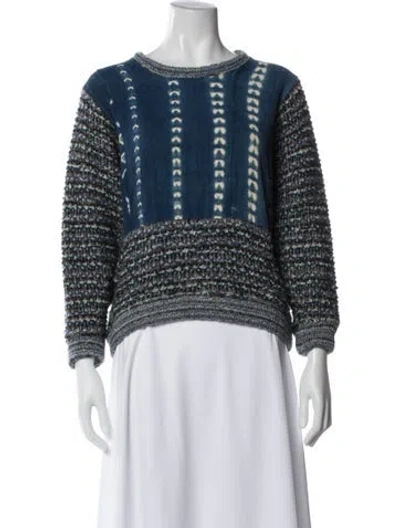 Pre-owned Warm Striped Scoop Neck Sweater In Blue