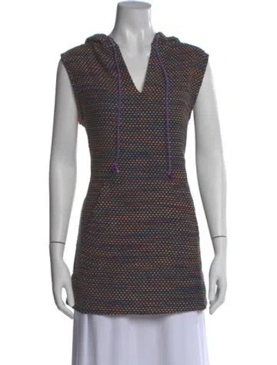 Pre-owned Warm Striped V-neck Sweater In Blue