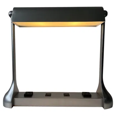 Pre-owned Warm Table Lamp Reading Light Satin Chrome Metal Library Lamp In Black