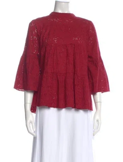 Pre-owned Warm Three-quarter Sleeve Blouse In Red