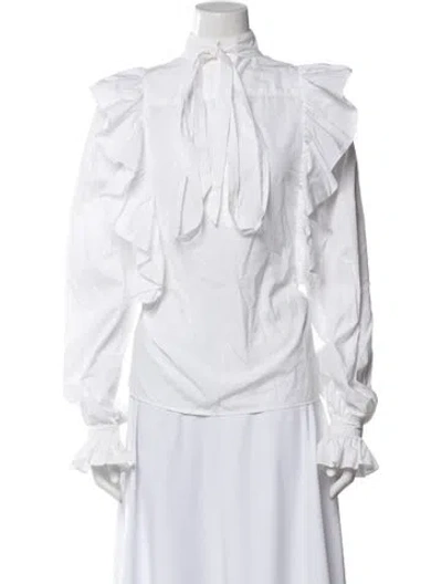 Pre-owned Warm Tie Neck Long Sleeve Blouse In White
