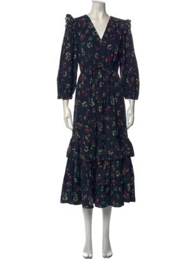 Pre-owned Warm Tie-dye Print Midi Length Dress In Blue
