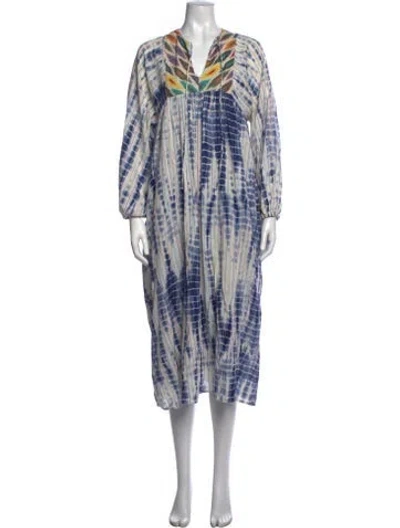 Pre-owned Warm Tie-dye Print Midi Length Dress In White