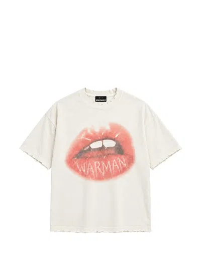 Warman Distressed Lip-print T-shirt In Neutral