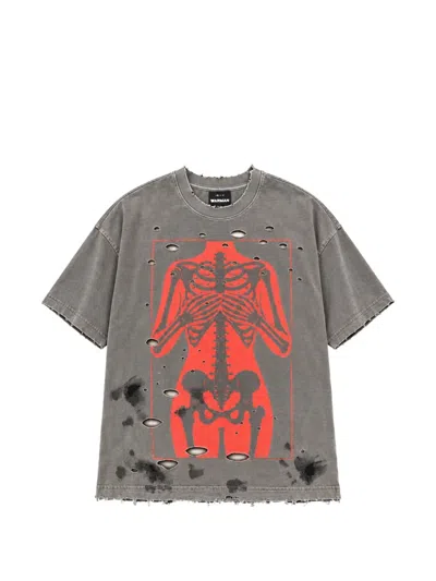Warman Distressed Skeleton-print T-shirt In Gray