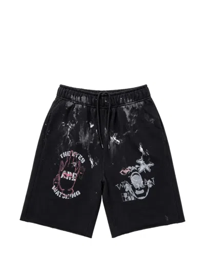 Warman Graphic-print Paint-splatter Shorts In Black