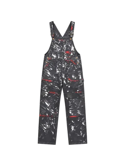 Warman Paint-splatter Dungaree Jumpsuits In Schwarz