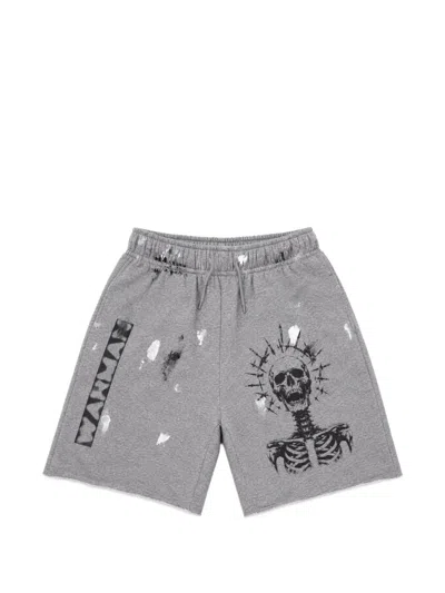 Warman Paint-splatter Skull-print Shorts In Gray