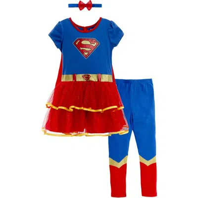 Warner Bros Babies'  Justice League Dress And Leggings Set With Cape In Supergirl Blue