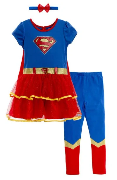Warner Bros Kids'  Justice League Dress And Leggings Set With Cape In Multi