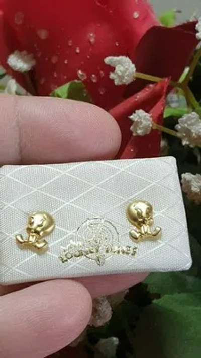 Pre-owned Warner Bros Looney Tunes Disney Earrings Tweety 18kt Solid Gold  Original Handmde