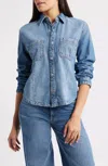 Warp & Weft Denim Western Top In Daydreamer Wash In Blue