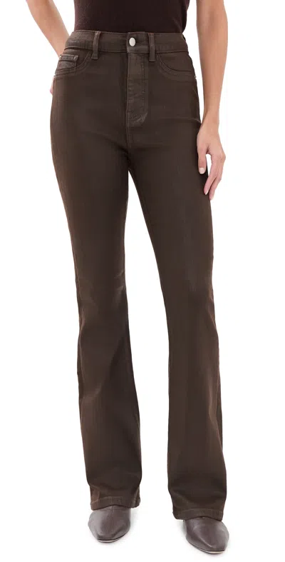 Warp & Weft The Austin Stretch Coated Bootcut Jeans Coated Dark Roast In Brown