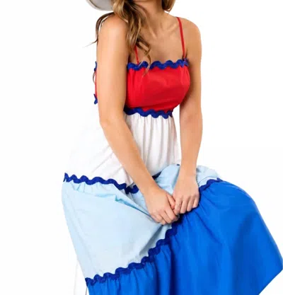Warp & Weft Tiered Maxi Dress In Red, White, Blue In Multi