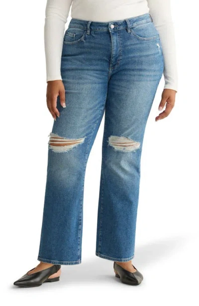 Warp & Weft Warp+weft Ase High Waist Ripped Straight Leg Jeans In Blue
