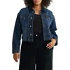 Warp & Weft Warp+weft Avl Crop Denim Jacket With Corduroy Collar In Blue