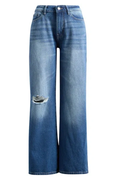 Warp & Weft Warp+weft Cju Low Rise Wide Leg Ripped Jeans In Blue