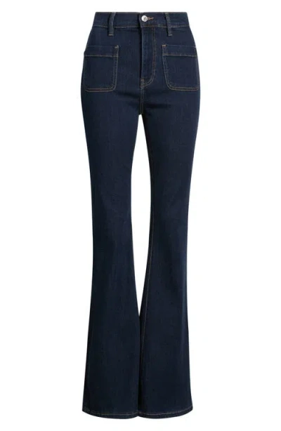 Warp & Weft Warp+weft Mia Patch Pocket High Waist Flare Jeans In Blue