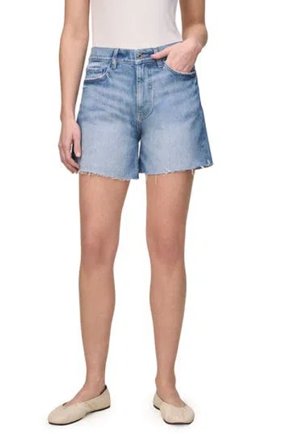 Warp & Weft Warp+weft Vvi Raw Hem High Waist Relaxed Fit Denim Shorts In Blue
