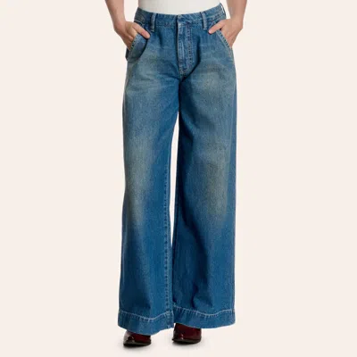 Warp & Weft Women's Venetian Sailing Day Wide Leg Trouser Jeans In Blue