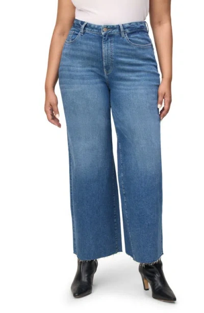 Warp & Weft Warp+weft Icn Raw Hem High Waist Ankle Wide Leg Jeans In Crossroads