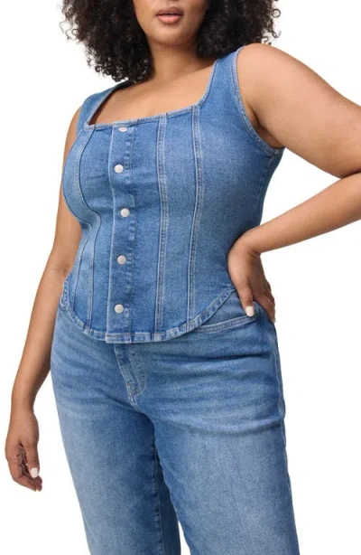 Warp & Weft Warp+weft Snap-up Denim Vest In Varsity Blues