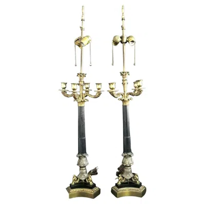 Pre-owned Warren Kessler Vintage  Candelabra Table Lamps, Set Of 2 In Sand