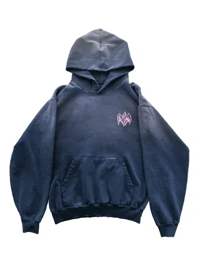 Warren Lotas Faded Peony Print Hooded Sweater In Blue