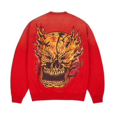 Pre-owned Warren Lotas Flaming Skull Crewneck 'ferrari Red' | Men's Size L